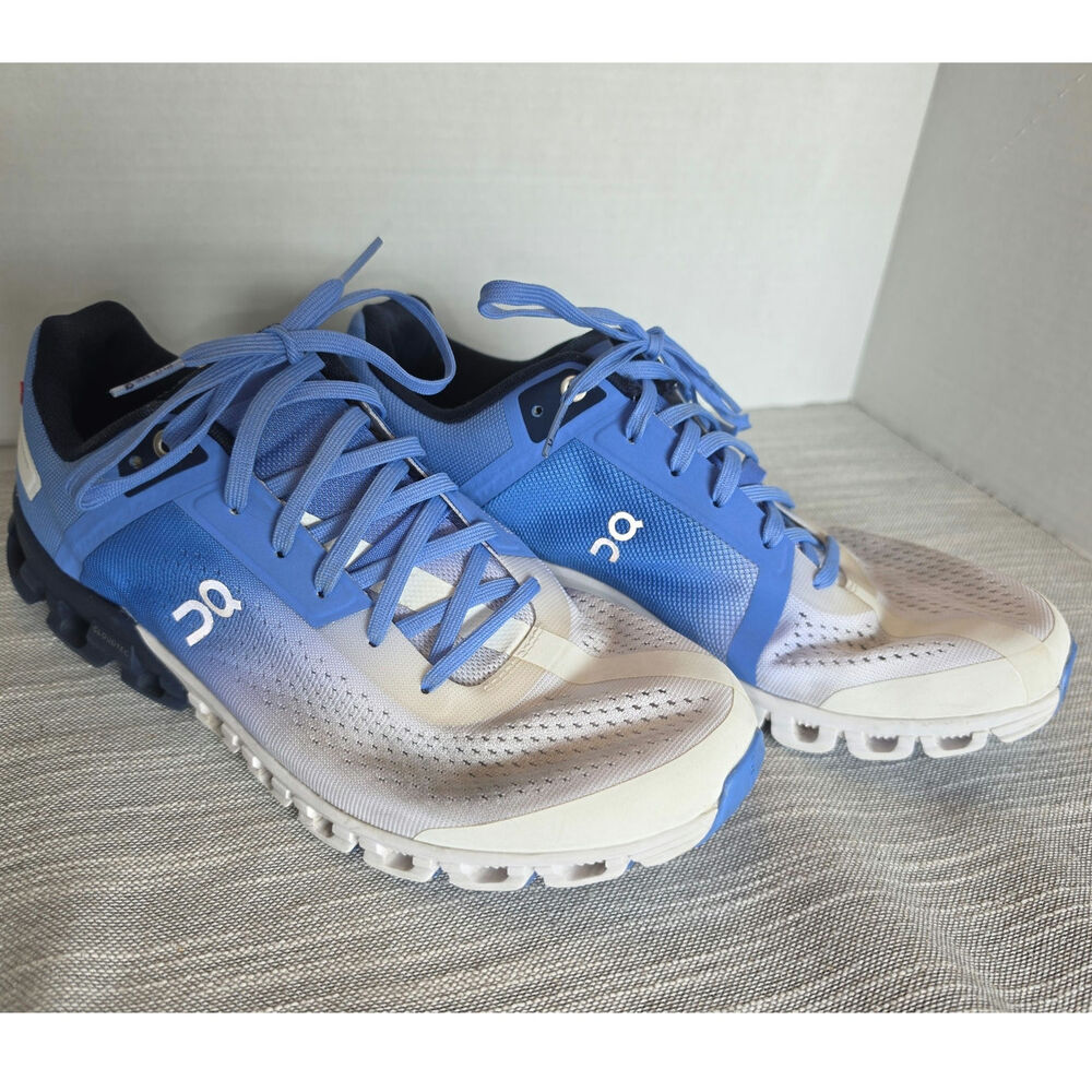On Cloudflow Women's Running Shoes Marina/White Blue Ombre Mesh Upper Wide Width
